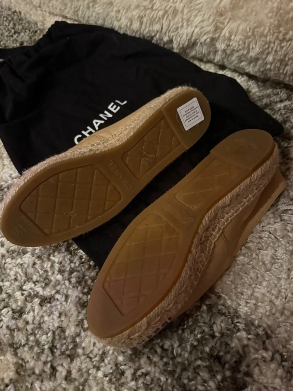 Chanel Espadrilles Beige & Black Chanel Flats Shoes Size 6